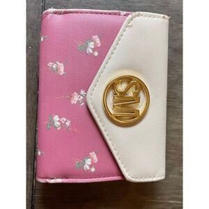 SM Floral Wallet Card Holder Pink White‎ Gold Logo Small Purse